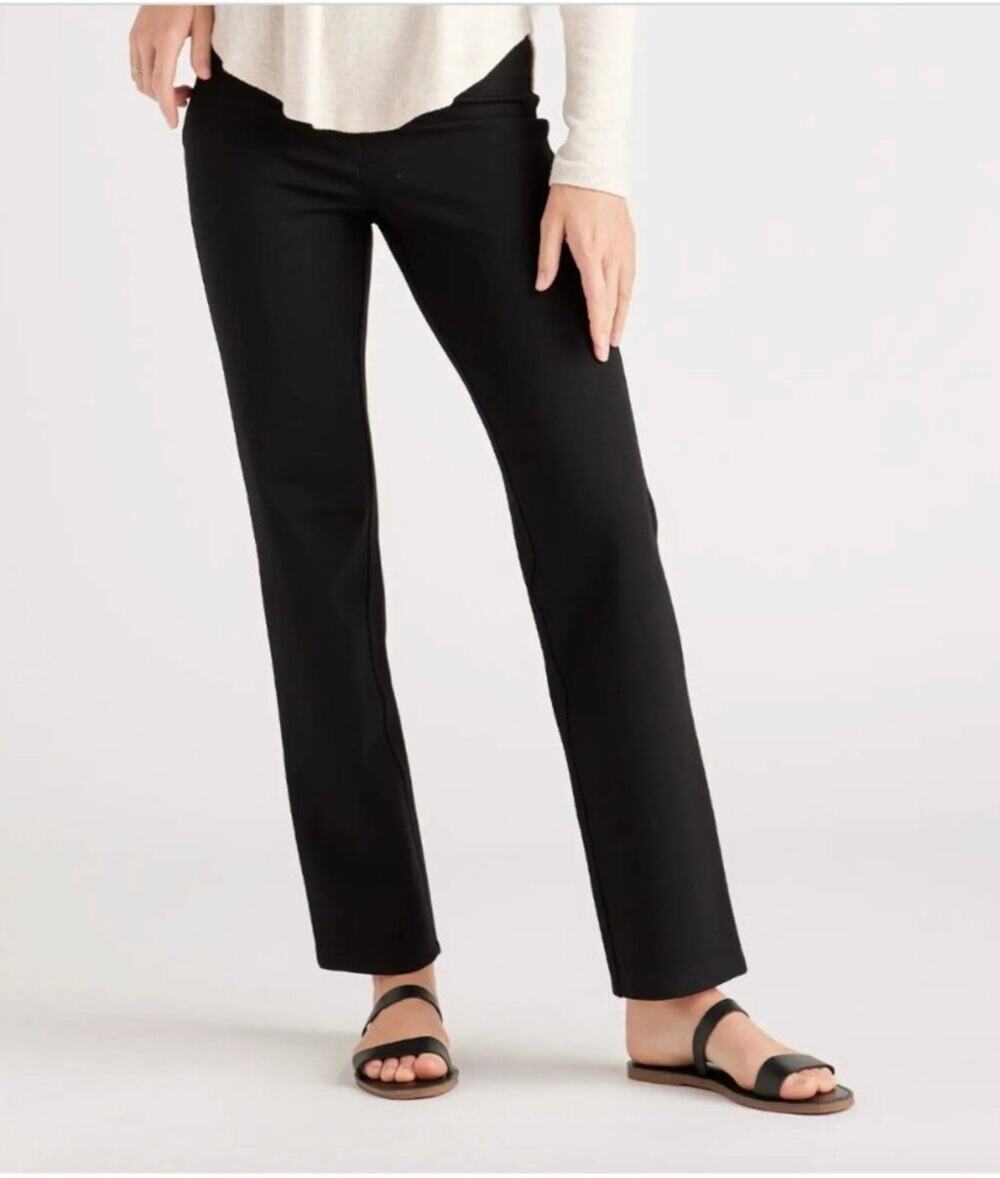 Quince Pants Womens Medium Petite Black Ultra Stretch Ponte Straight Leg Classic